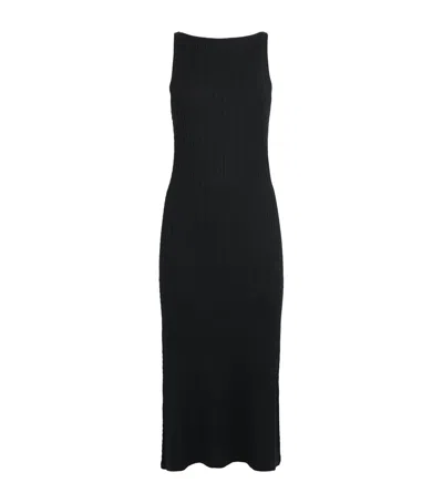 Soft Goat Silk-cashmere Cable Knit Midi Dress In Black