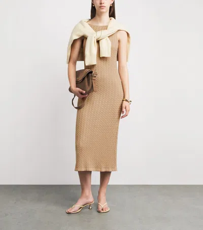 Soft Goat Silk-cashmere Cable Knit Midi Dress In Brown