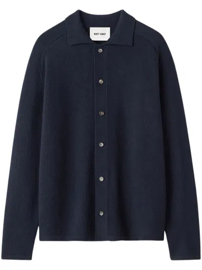 Soft Goat Soft Cashmere Knit Spread Collar Button-front Sweater In Blue