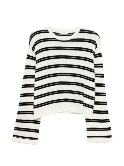Soft Goat Striped Cashmere-silk Blend Sweater In Cream