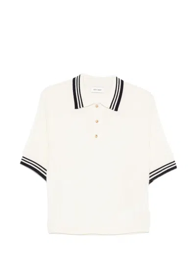 Soft Goat Striped-detail Polo Top In White