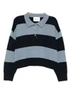 Soft Goat Striped Polo-neck Sweater In Blue