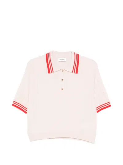 Soft Goat Striped Polo Top In Pink