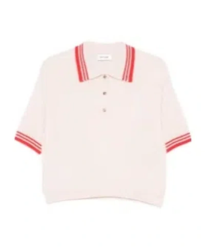 Soft Goat Striped Polo Top In White