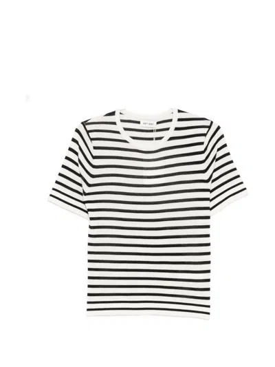Soft Goat Striped Short Sleeves In White