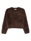 Soft Goat Brown Cropped Crewneck Sweater With Brushed Effect In Cashmere Woman In Brown