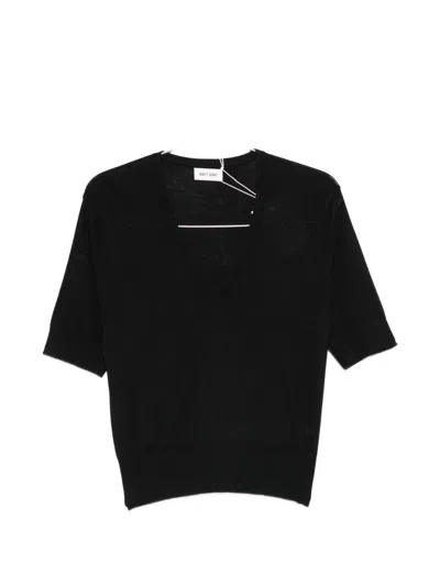 Soft Goat V-neck Short Sleeves In Black