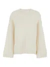 Soft Goat White Crewneck Knit Sweater With Dropped Shoulders In Cashmere Woman