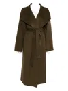 Soft Goat Wide Lapels Belted Coat In Brown