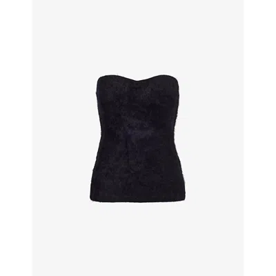 Soft Goat Womens Brushed-texture Bandeau Cashmere Bustier Top Black