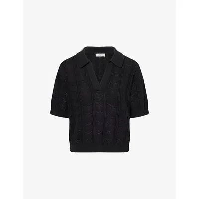 Soft Goat Womens Regular-fit Polo-collar Cotton-and-cashmere Top Black Xs