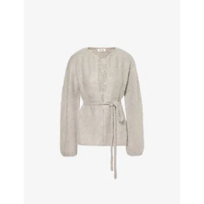 Soft Goat Womens Cuddle Brushed-texture Belted Cashmere Cardigan Greige