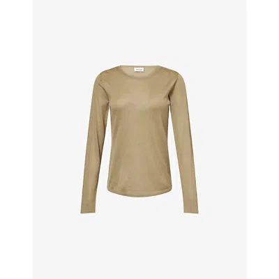 Soft Goat Womens Khaki Featherlight Round-neck Silk And Cashmere Jumper In Brown