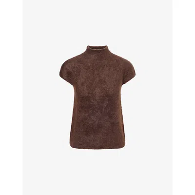 SOFT GOAT WOMENS MOCHA ROUND-NECK SLEEVELESS CASHMERE TOP