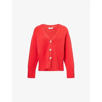 Soft Goat Womens V-neck Raglan-sleeves Cashmere Cardigan Rouge