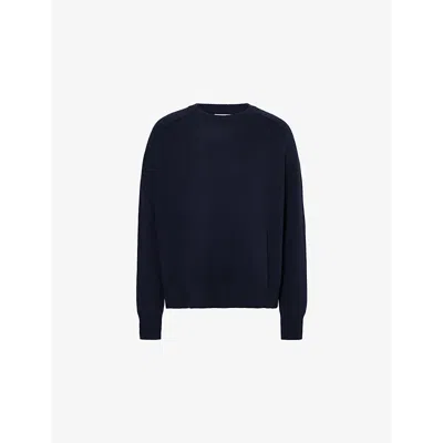 Soft Goat Womens Boyfriend Round-neck Cashmere Jumper Navy