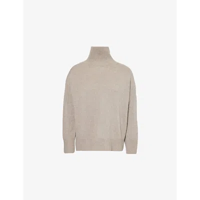 Soft Goat Womens Boyfriend Turtle-neck Cashmere Jumper Greige