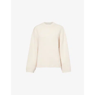 Soft Goat Womens Chunky Round-neck Cashmere Jumper Feather White