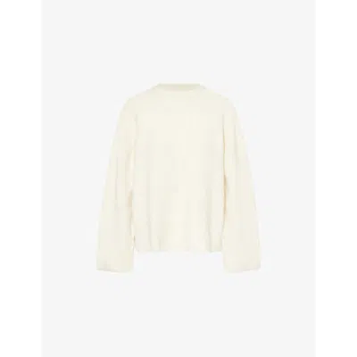 Soft Goat Womens Round-neck Brushed-texture Alpaca-blend Jumper Feather White