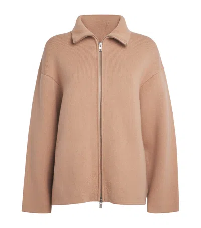 Soft Goat Wool-cashmere Zipped Cardigan In Brown