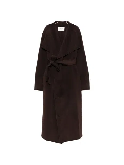Soft Goat Wool Long Coat In Brown