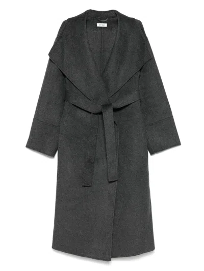 Soft Goat Wool-blend Shawl Collar Coat In Gray