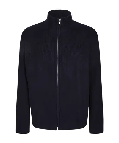 Soft Goat Zip-up High Collar Cardigan In Black