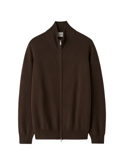 Soft Goat Zip-up Cashmere Sweater In Brown