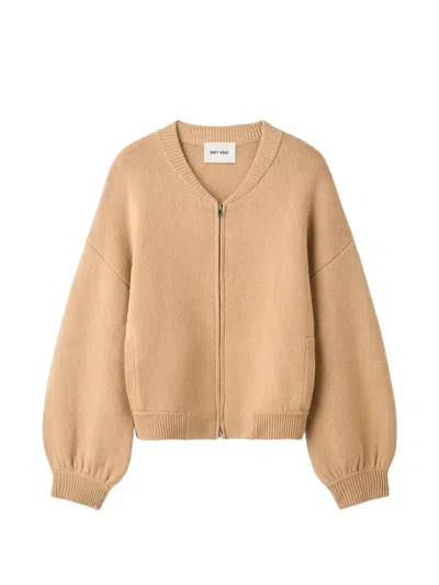 Soft Goat Zip-up Double-knitted Cardigan In Orange