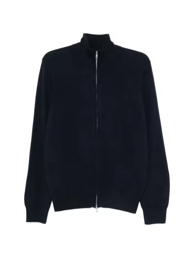 Soft Goat Zip-up High-neck Cardigan In Blue