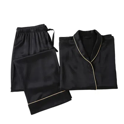 Soft Strokes Silk Black Daffodils Pure Silk Long Sleeve Pyjama Set For Men