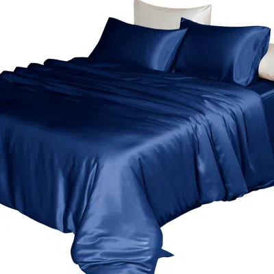 Soft Strokes Silk Blue Pure Mulberry Silk - Duvet Cover - King Size - Navy