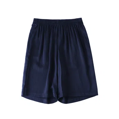 Soft Strokes Silk Blue Pure Mulberry Silk Men Shorts - Mid Waist Deep Navy Sueded Silk Charmeuse