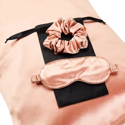 Soft Strokes Silk Gift Set: Rose Gold Pure Mulberry Silk Pillowcase, Eye Mask And Scrunchies