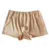 Soft Strokes Silk Neutrals Beige Pure Mulberry Silk Men's Trunks In Beige/purple