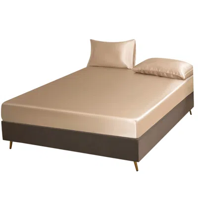 Soft Strokes Silk Neutrals Pure Mulberry Silk Seamless Fitted Sheet - Queen - Beige In Beige/purple