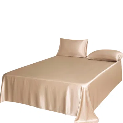 Soft Strokes Silk Neutrals Pure Mulberry Silk Seamless Flat Sheet - Double - Beige In Beige/purple