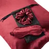 Soft Strokes Silk Red Gift Set: Burgundy Pure Mulberry Silk Pillowcase, Eye Mask And Scrunchies In Red