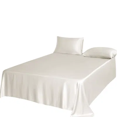 Soft Strokes Silk White Pure Mulberry Silk Seamless Flat Sheet - King - Ivory