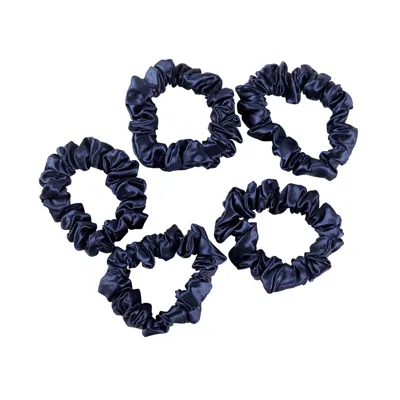 Soft Strokes Silk Women's Blue Pure Mulberry Silk Mini Scrunchie Set Of Five In Navy