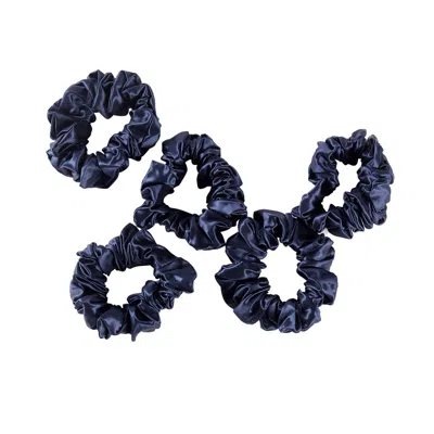 Soft Strokes Silk Women's Blue Pure Mulberry Silk Regular Scrunchie Set Of Five In Navy
