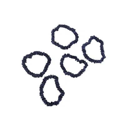 Soft Strokes Silk Women's Blue Pure Mulberry Silk Skinny Scrunchie Set Of Five In Navy