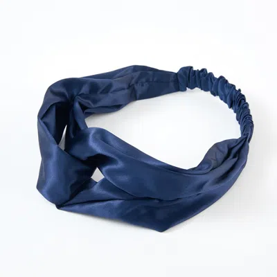 Soft Strokes Silk Women's Blue Pure Mulberry Silk Turban Style Headband - Set Of Two - Navy