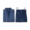 Soft Strokes Silk Women's Blue Pure Silk Kimono Robe And Slip Dress Gift Set - Navy In Blue