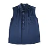 Soft Strokes Silk Women's Blue Pure Silk Pointed Peter Pan Collar Sleeveless Blouse In Blue