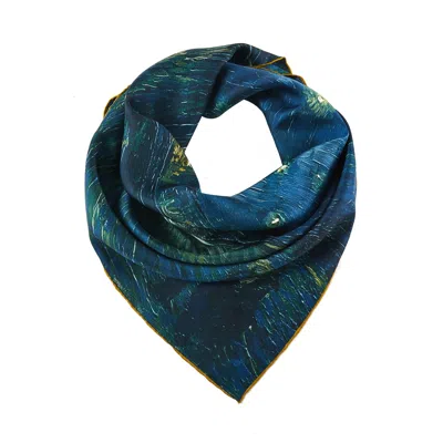 Soft Strokes Silk Women's Blue Pure Silk Scarf Oil Painting Starry Night Over The Rhone By Vincent Van Gogh