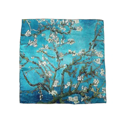 Soft Strokes Silk Women's Blue Pure Silk Scarf Painting Almond Blossom Van Gogh Large