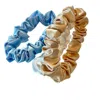 Soft Strokes Silk Women's Blue Set Of Three Pure Mulberry Silk Mini Scrunchie Weekly Special Hair Ties Daisy Dreams In Blue
