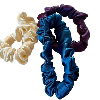 Soft Strokes Silk Women's Blue Set Of Three Pure Mulberry Silk Mini Scrunchie Weekly Special Hair Ties Twilight Zone
