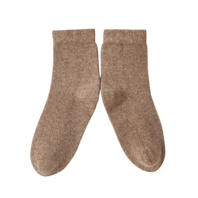 Soft Strokes Silk Women's Brown Cashmere Quarter-length Socks Set Of Two - Meditating Lamb Collection In Peanut Butter